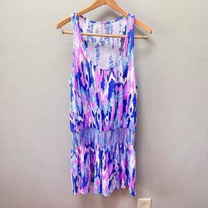 Lilly Pulitzer Women's Sleeveless Smocked Dress Size M Cotton & Modal Blue & Pin